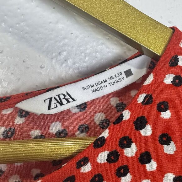 Zara Floral Tiered Midi Maxi Dress Size M Red Long Sleeve Cottage Peasant Boho - Picture 9 of 12